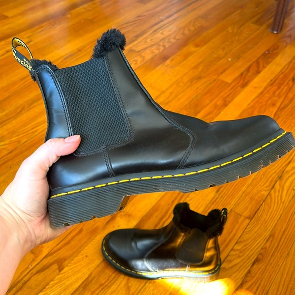 Dr. Martens Shoes - Dr. Martens Black Leather Chelsea Combat Boots with Yellow Stitching